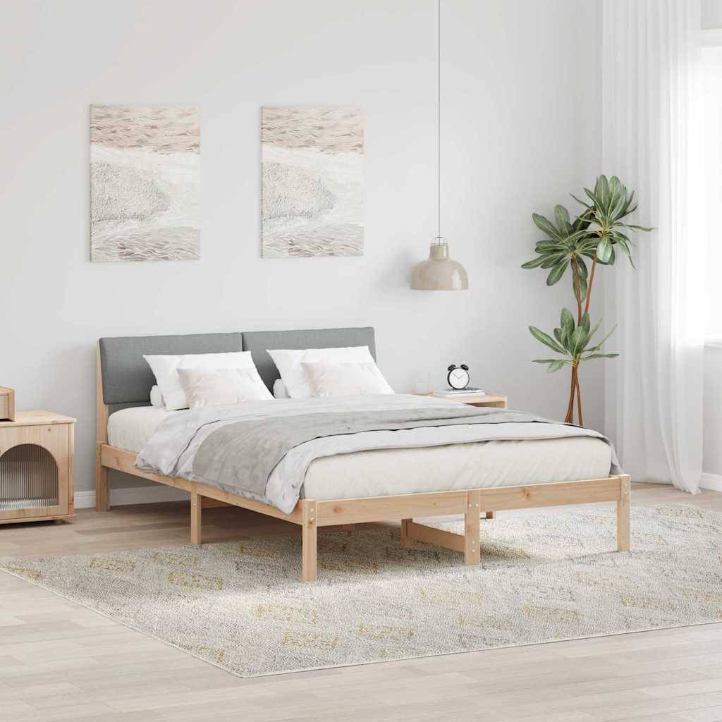 vidaXL Bettgestell Braun und hellgrau 135 x 190 cm Massivholz Kiefer