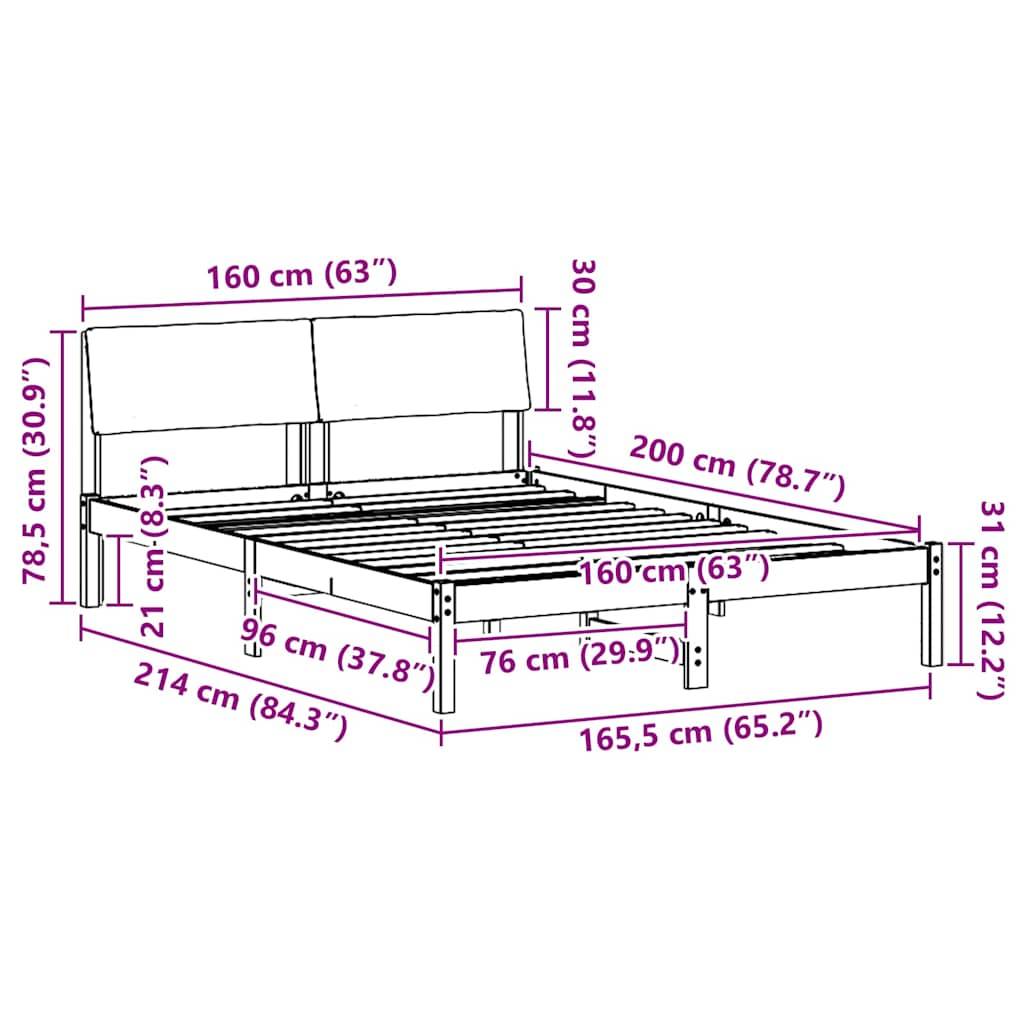vidaXL Bettgestell Braun und Dunkelgrau 160 x 200 cm Massivholz Kiefer