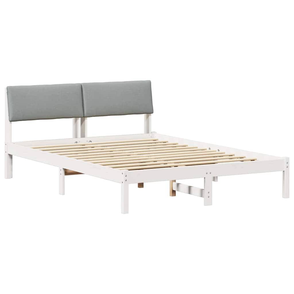 vidaXL Bettgestell Weiß und Hellgrau 135 x 190 cm Massivholz Kiefer