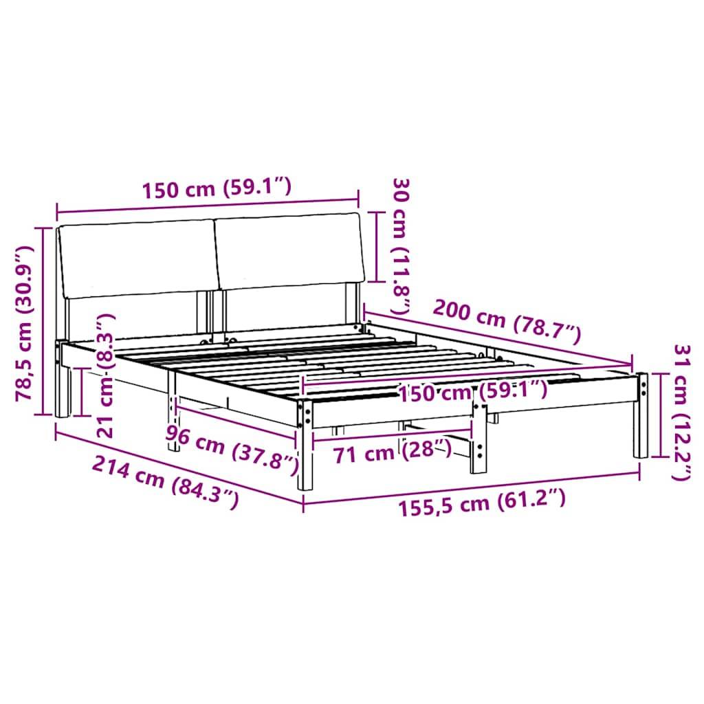 vidaXL Bettgestell Braun und Dunkelgrau 150 x 200 cm Massivholz Kiefer
