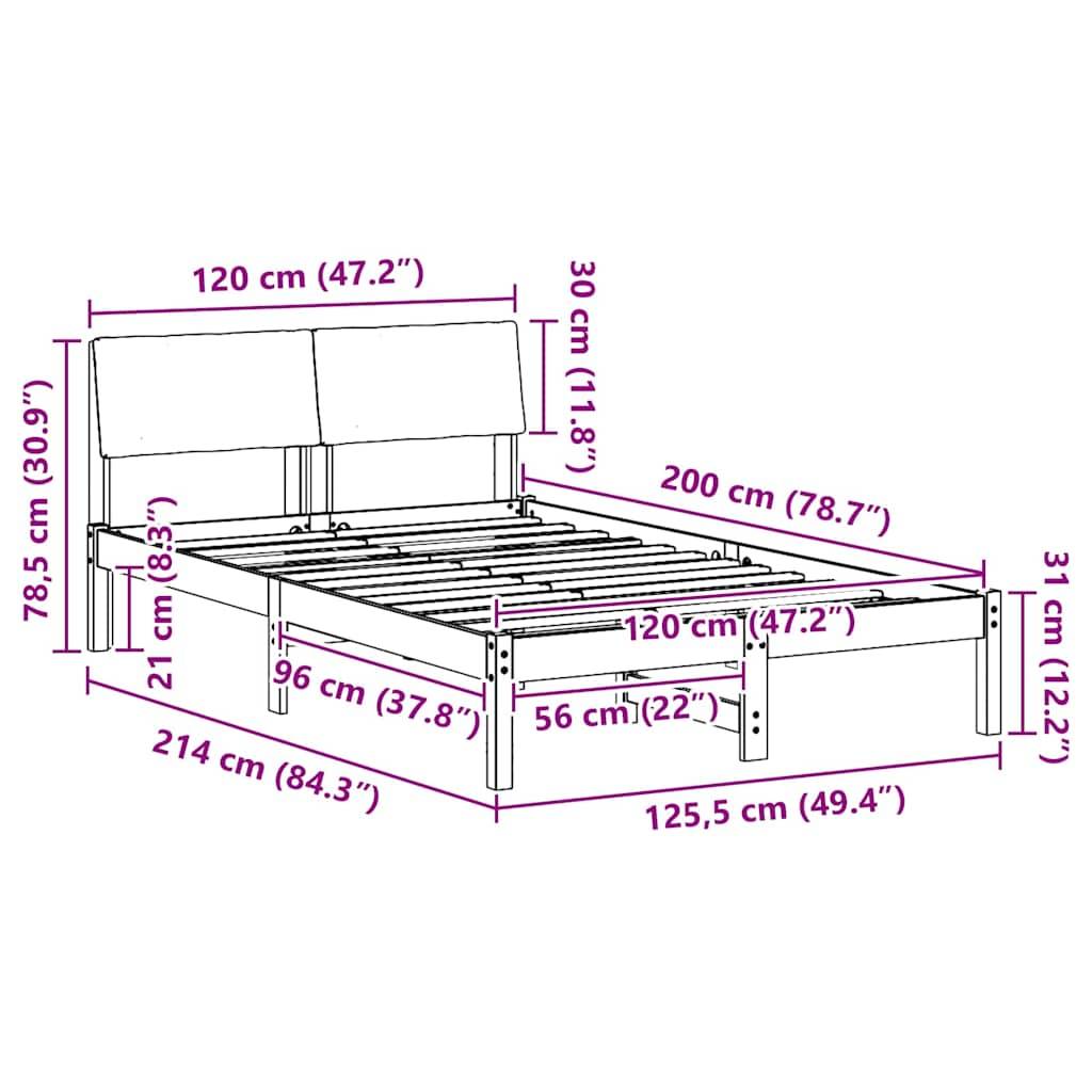 vidaXL Bettgestell Braun und Taupe 120 x 200 cm Massivholz Kiefer