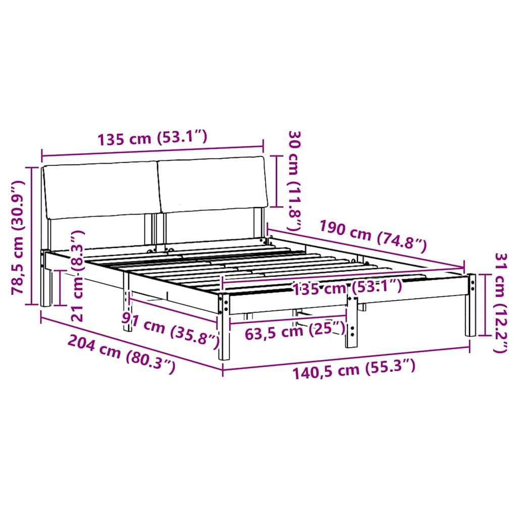 vidaXL Bettgestell Braun und hellgrau 135 x 190 cm Massivholz Kiefer