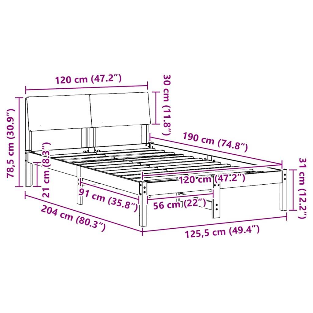 vidaXL Bettgestell Braun und hellgrau 120 x 190 cm Massivholz Kiefer