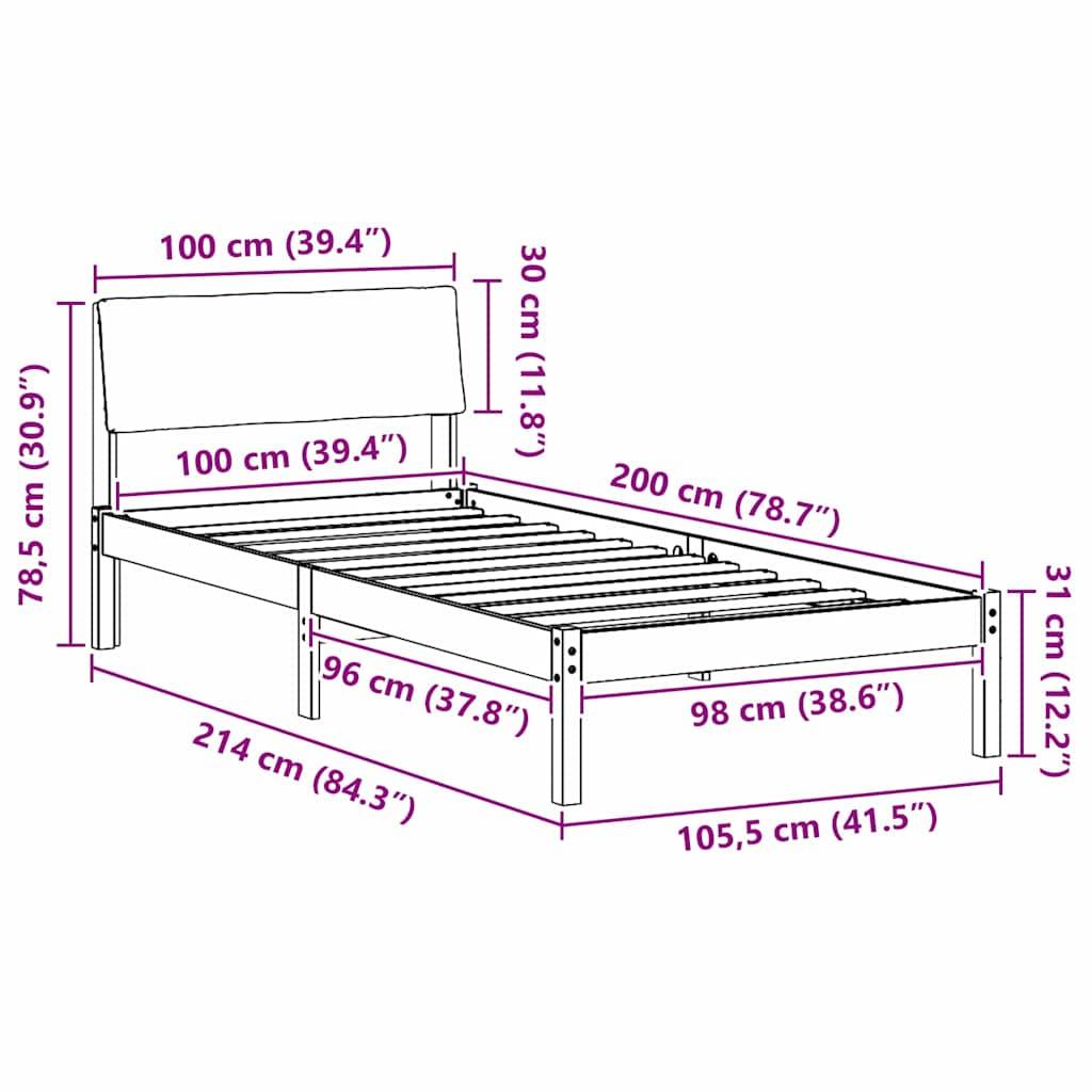 vidaXL Bettgestell Weiß und Hellgrau 100 x 200 cm Massivholz Kiefer