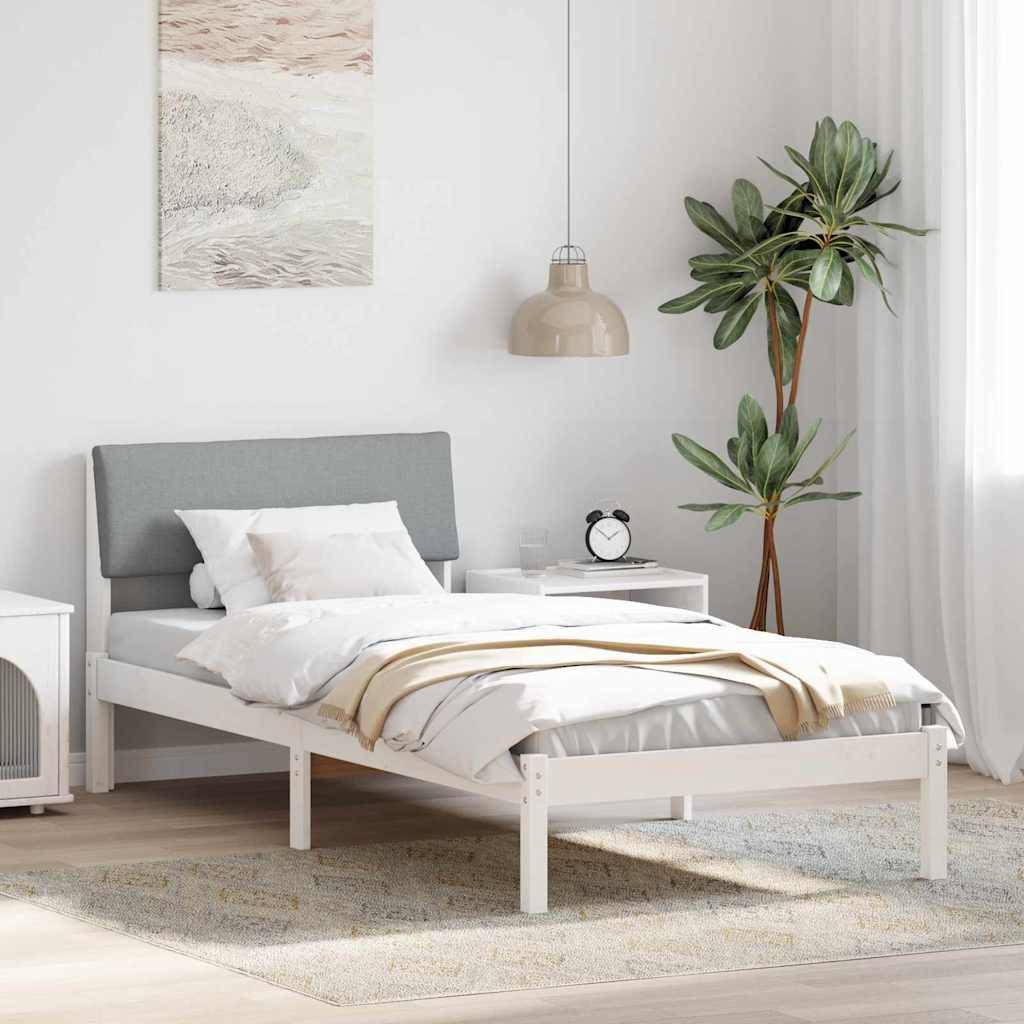 vidaXL Bettgestell Weiß und Hellgrau 100 x 200 cm Massivholz Kiefer