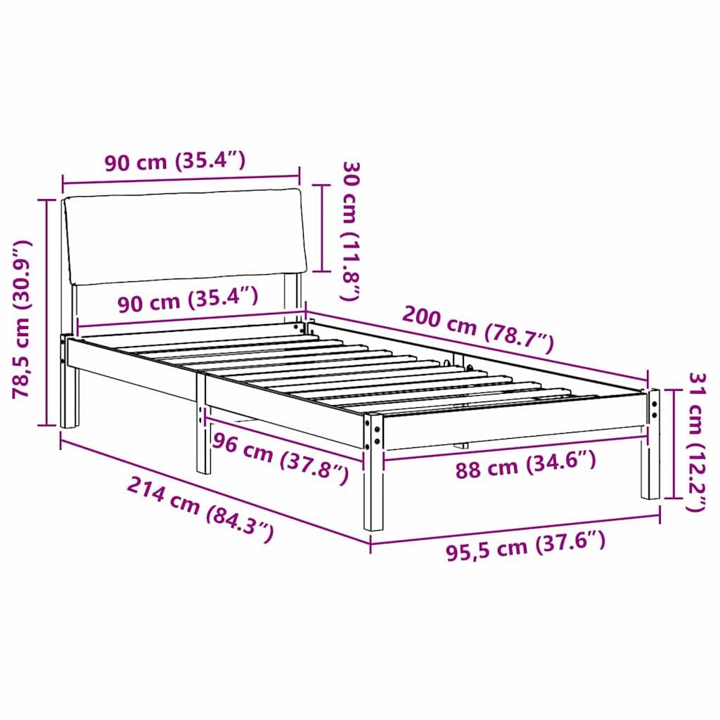 vidaXL Bettgestell Braun und Taupe 90 x 200 cm Massivholz Kiefer
