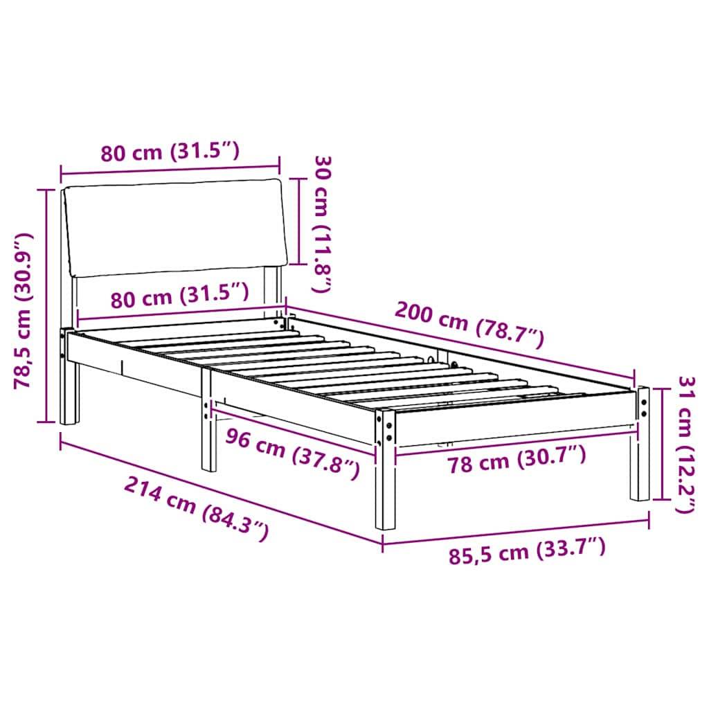 vidaXL Bettgestell Braun und Schwarz 80 x 200 cm Massivholz Kiefer