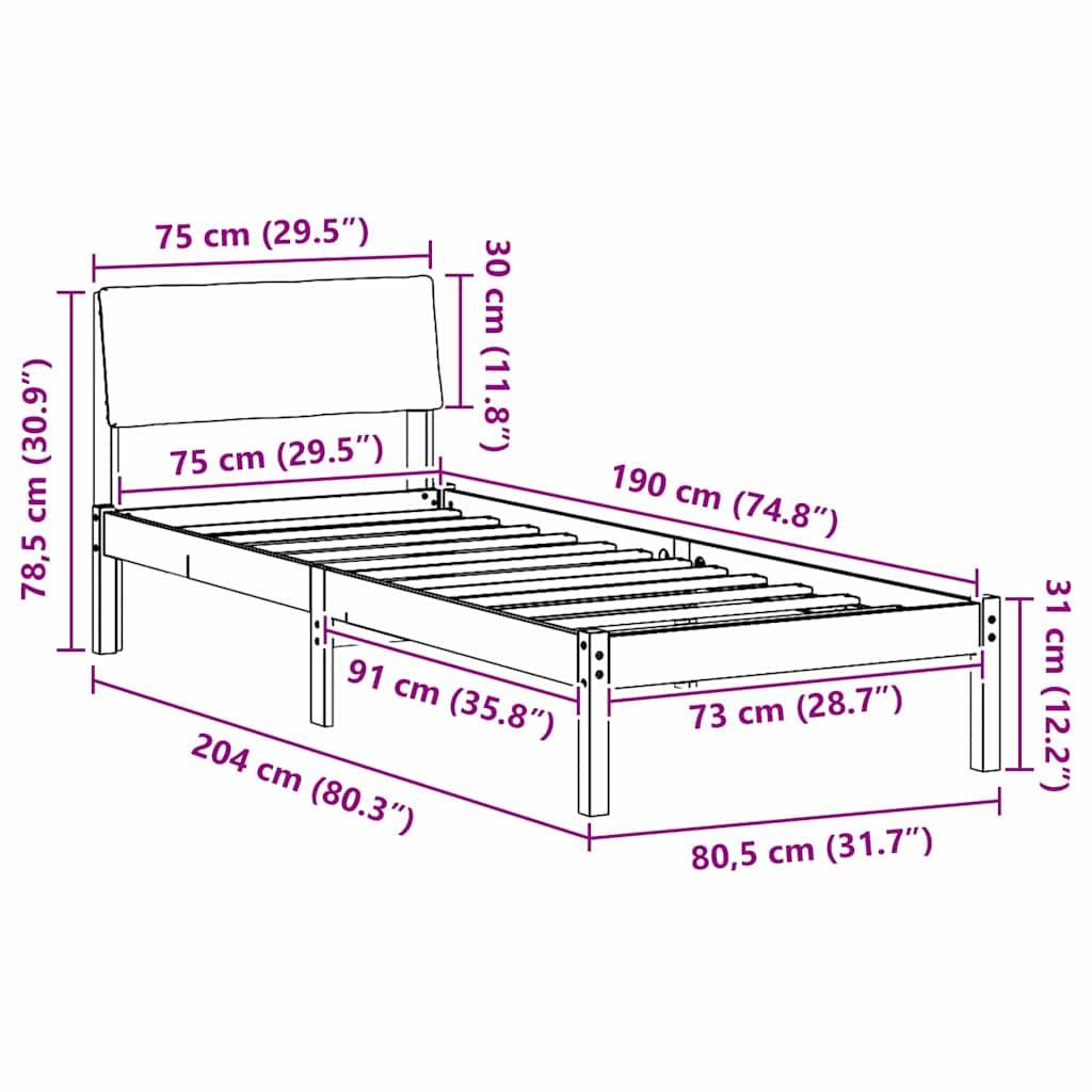 vidaXL Bettgestell Weiß und Hellgrau 75 x 190 cm Massivholz Kiefer