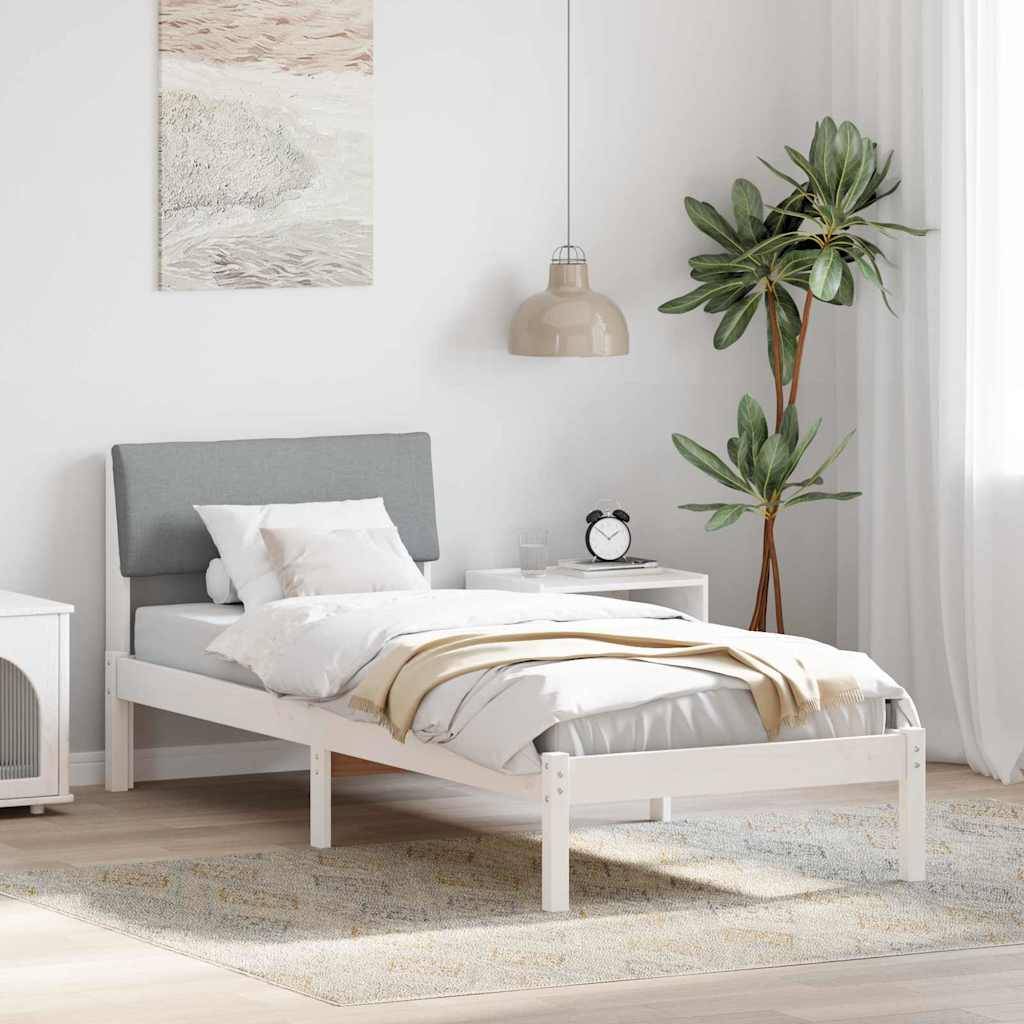 vidaXL Bettgestell Weiß und Hellgrau 75 x 190 cm Massivholz Kiefer