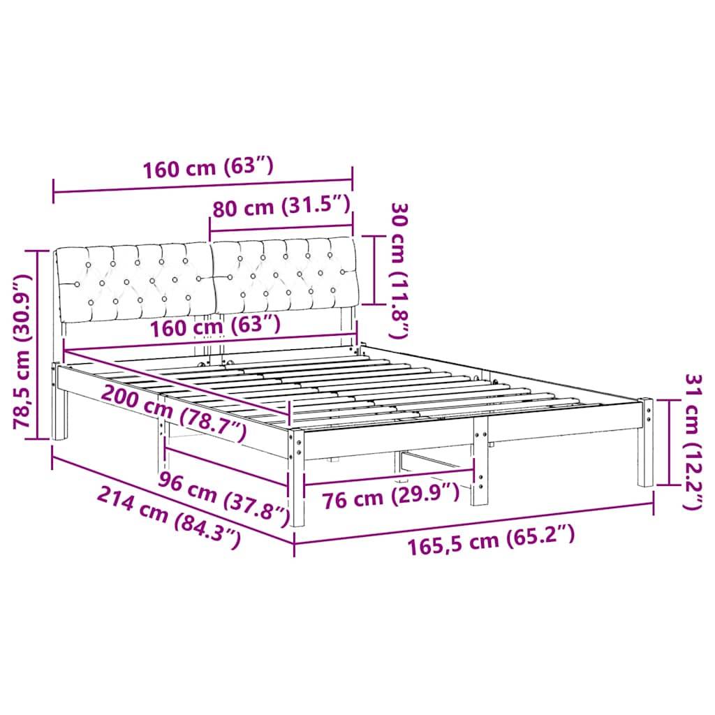 vidaXL Bettgestell Braun und Taupe 160 x 200 cm Massivholz Kiefer