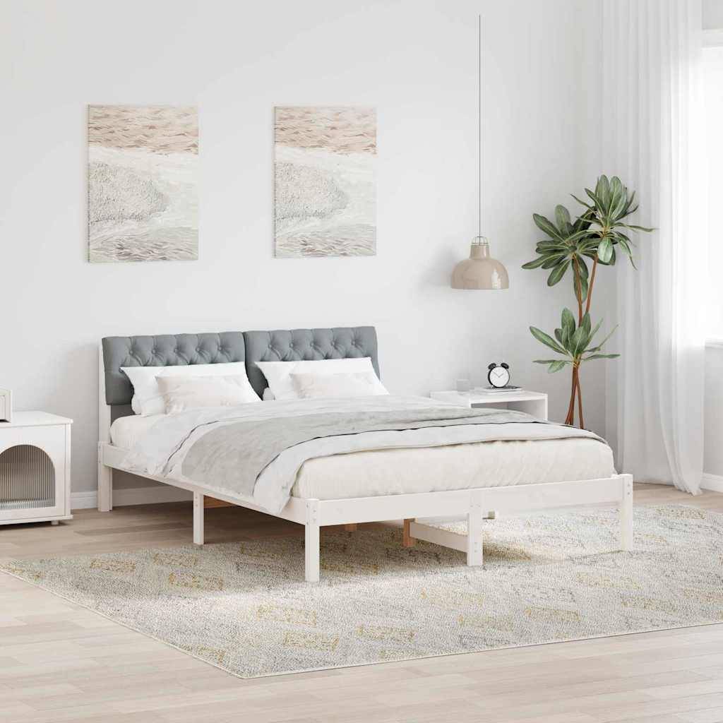 vidaXL Bettgestell Weiß und Hellgrau 160 x 200 cm Massivholz Kiefer