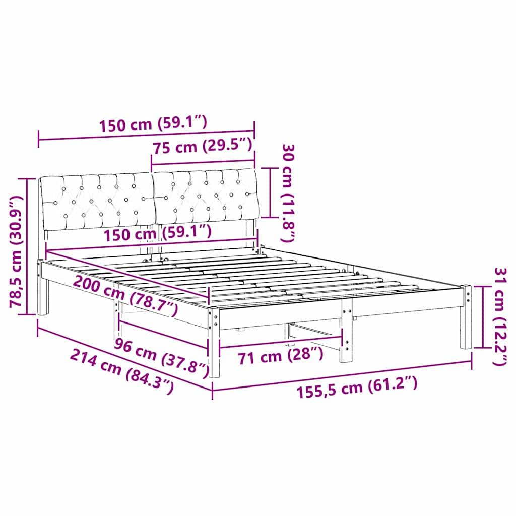 vidaXL Bettgestell Braun und Taupe 150 x 200 cm Massivholz Kiefer