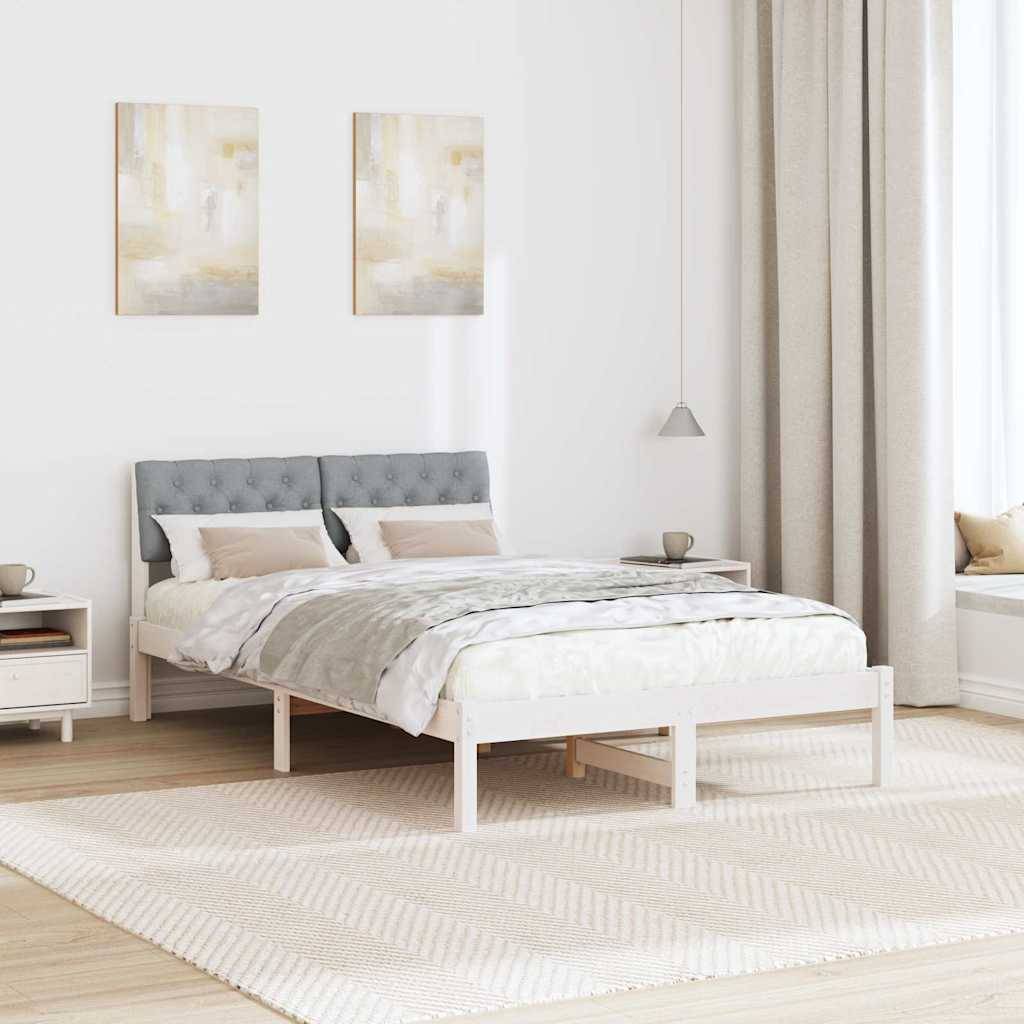 vidaXL Bettgestell Weiß und Hellgrau 120 x 190 cm Massivholz Kiefer