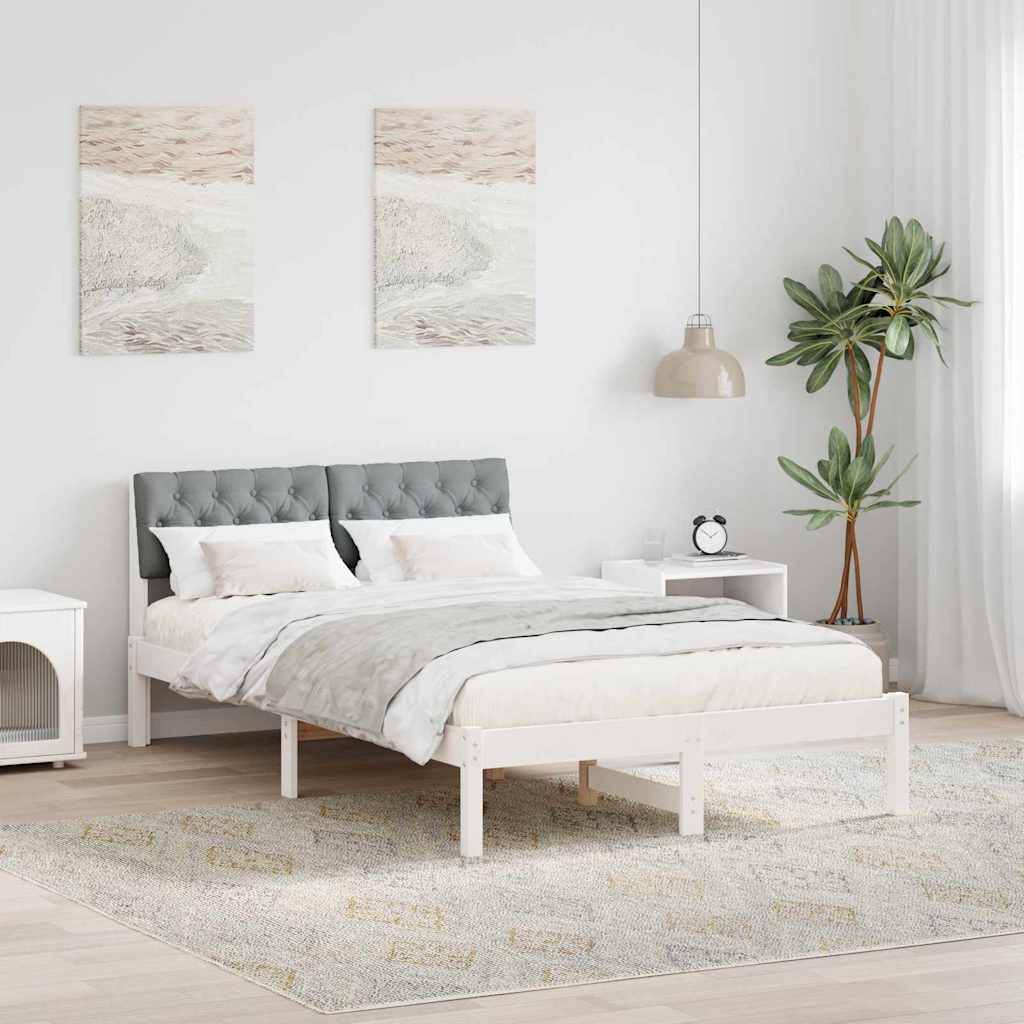 vidaXL Bettgestell Weiß und Hellgrau 120 x 190 cm Massivholz Kiefer