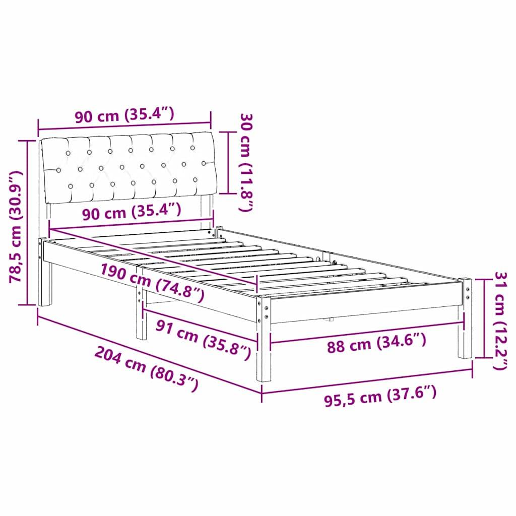 vidaXL Bettgestell Braun und Taupe 90 x 190 cm Massivholz Kiefer