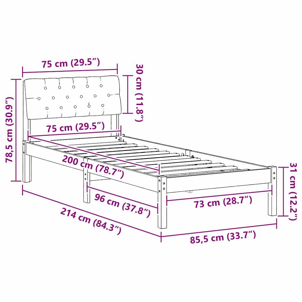 vidaXL Bettgestell Braun und Taupe 75 x 190 cm Massivholz Kiefer