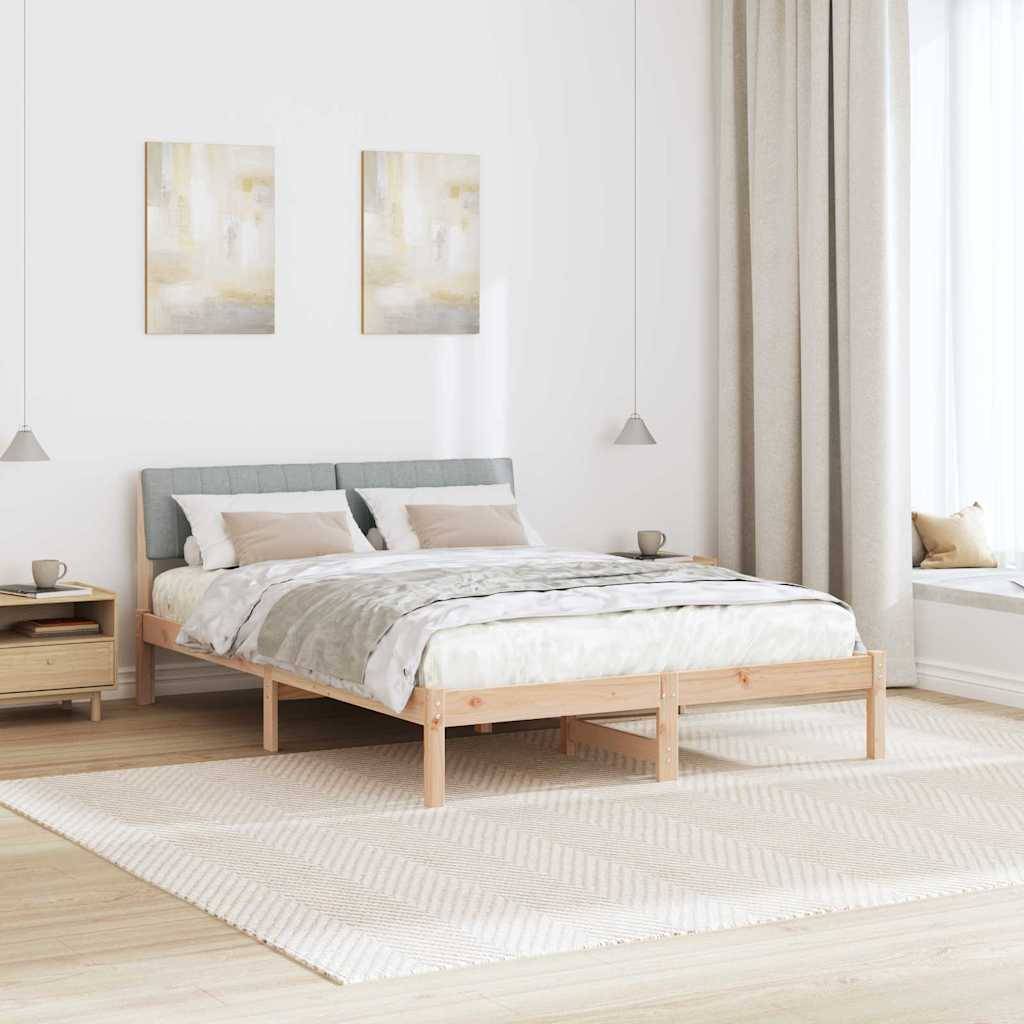 vidaXL Bettgestell Braun und hellgrau 135 x 190 cm Massivholz Kiefer