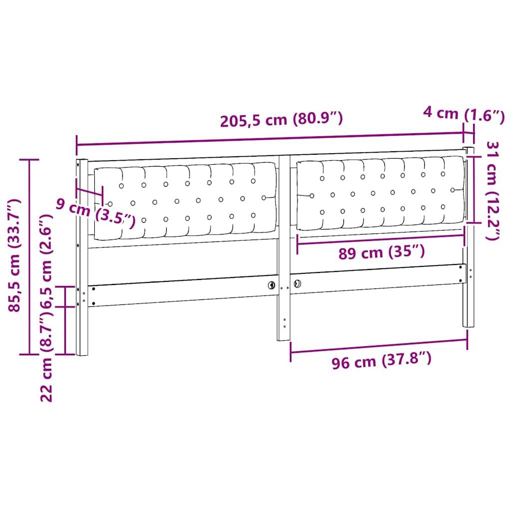 vidaXL Kopfteil Braun und Dunkelgrau 200 cm Massivholz Kiefer