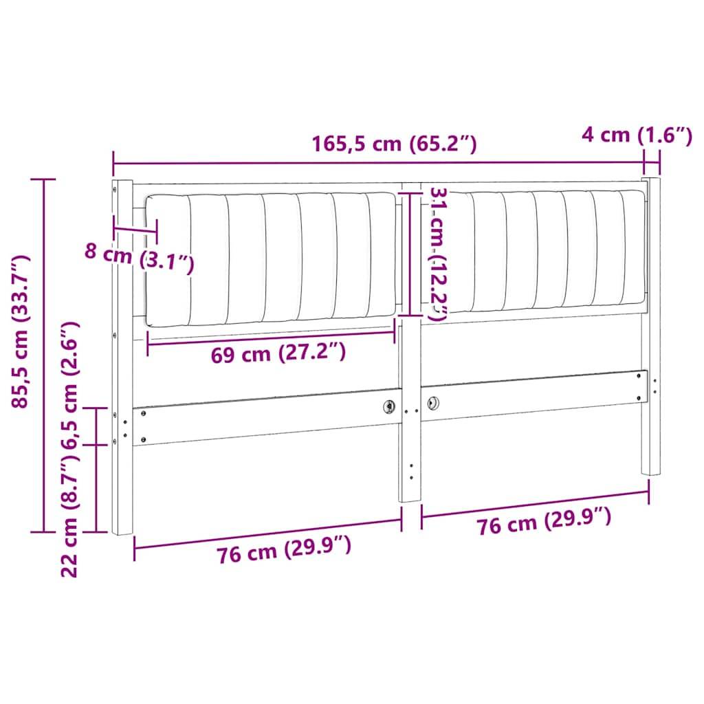 vidaXL Gepolstertes Kopfteil Braun 160 cm Massives Kiefernholz