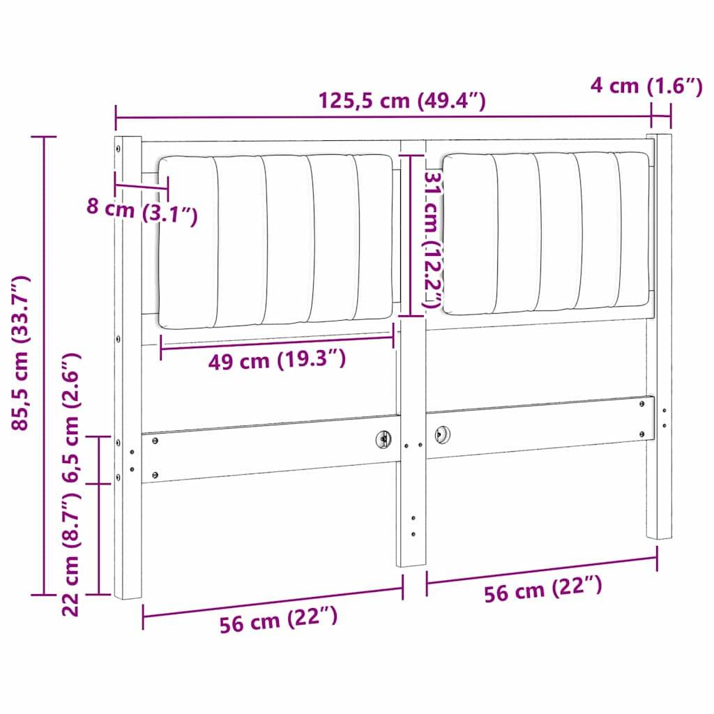 vidaXL Gepolstertes Kopfteil Braun 120 cm Massives Kiefernholz