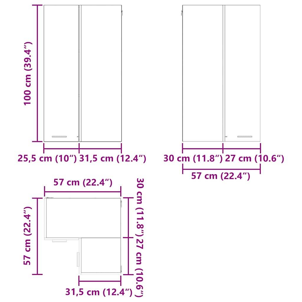 vidaXL Hängeschrank mit Speicher Grau Sonoma und Weiß 57 x 57 x 100 cm