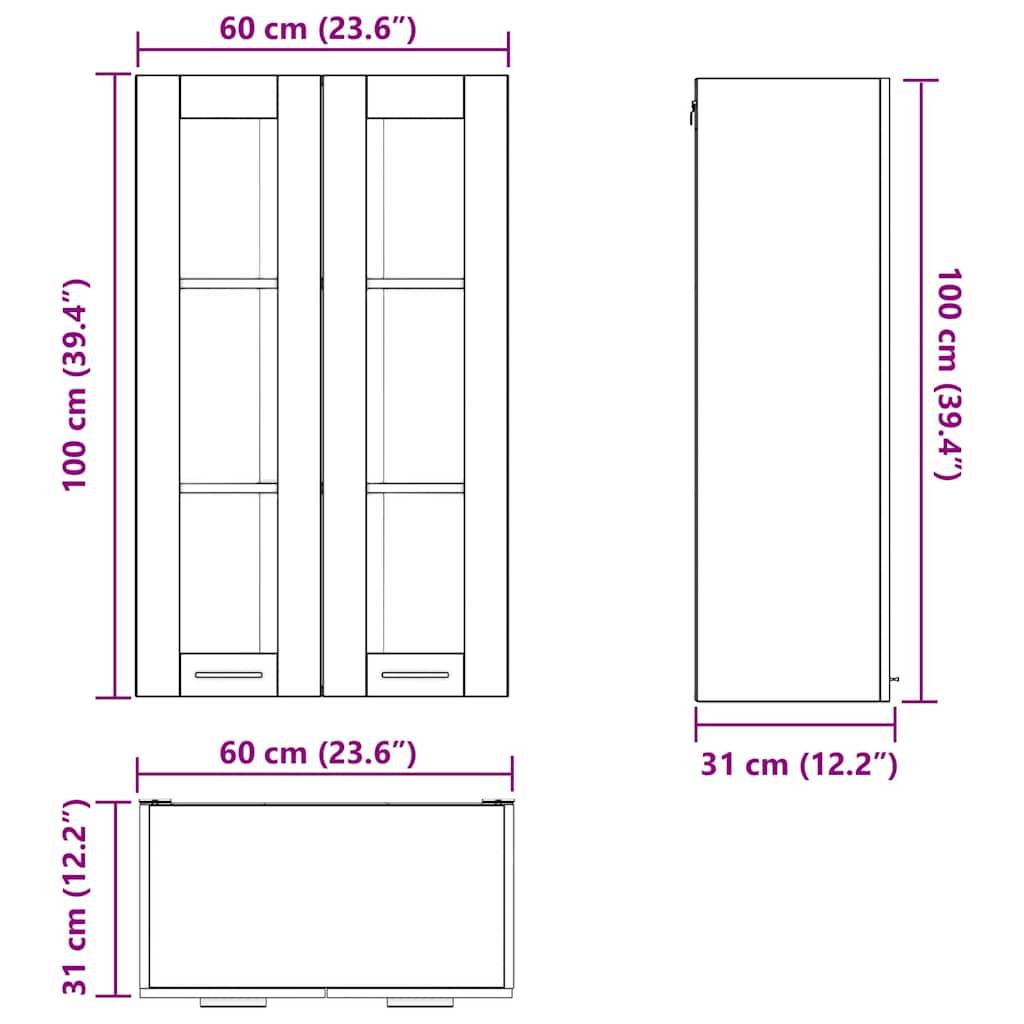 Ein Diagramm eines Schranks mit den Abmessungen: 100 cm (39,4