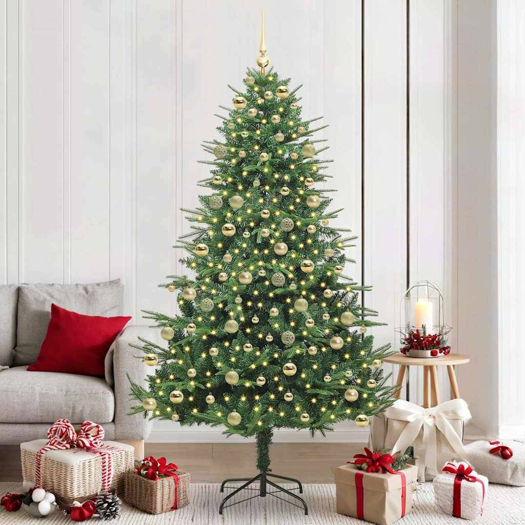 vidaXL Künstlicher vorbeleuchteter Weihnachtsbaum mit Kugelset Grün