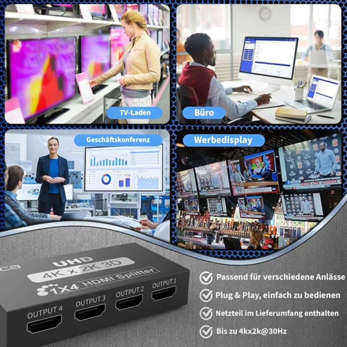 IHSK-430 HDMI Splitter 1x4 4K 3D mit Netzteil