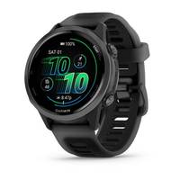 Schwarze Garmin-Smartwatch mit rundem digitalen Display, das die Uhrzeit 10:10 und den Batteriestand anzeigt