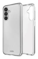 Transparente Schutzhülle für Smartphones, von vorne und von hinten dargestellt, mit erhöhtem Kameraausschnitt für ein Telefon mit dreifach-Objektiv.