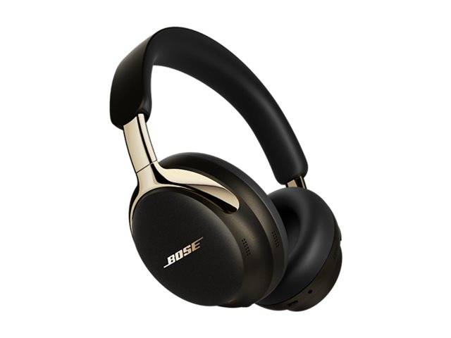 Schwarz-goldene Over-Ear-Kopfhörer mit dem Markennamen 'Bose' auf der Ohrmuschel. Das Design ist schlicht und modern.