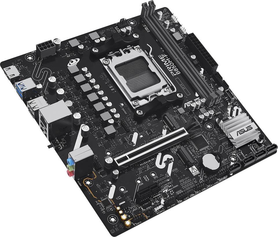 Ein schwarzes Computer-Motherboard mit einem CPU-Sockel mit der Bezeichnung 