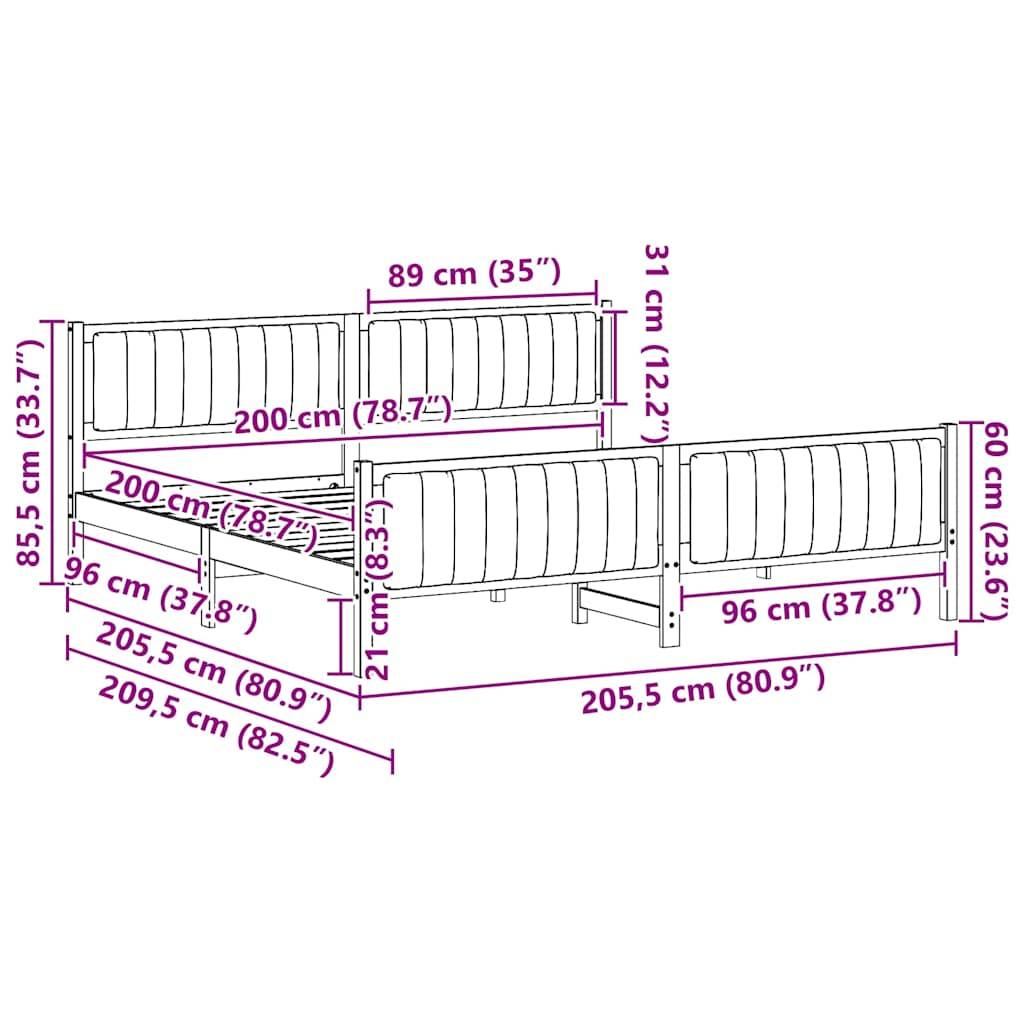 vidaXL Bettgestell Braun und hellgrau 200 x 200 cm Massivholz Kiefer