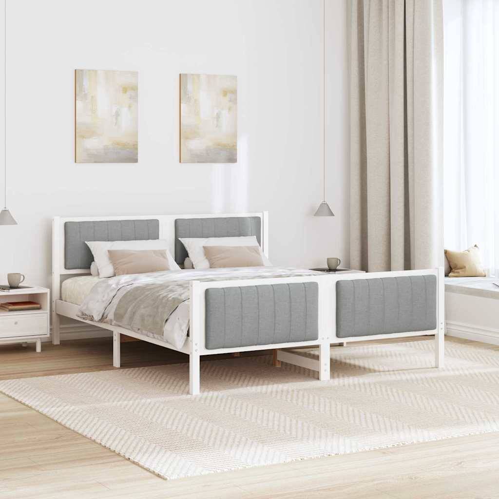 vidaXL Bettgestell Weiß und Hellgrau 160 x 200 cm Massivholz Kiefer