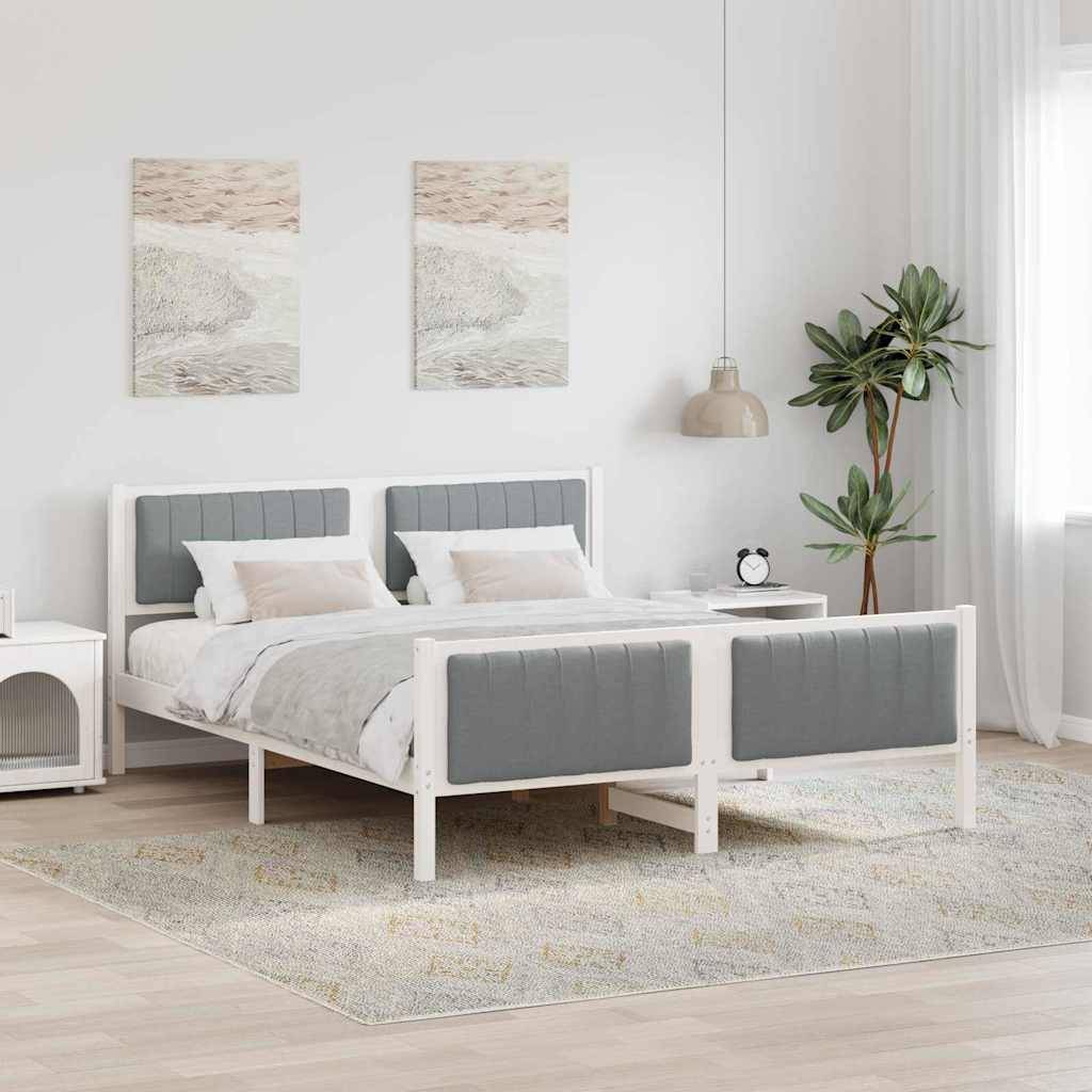 vidaXL Bettgestell Weiß und Hellgrau 160 x 200 cm Massivholz Kiefer