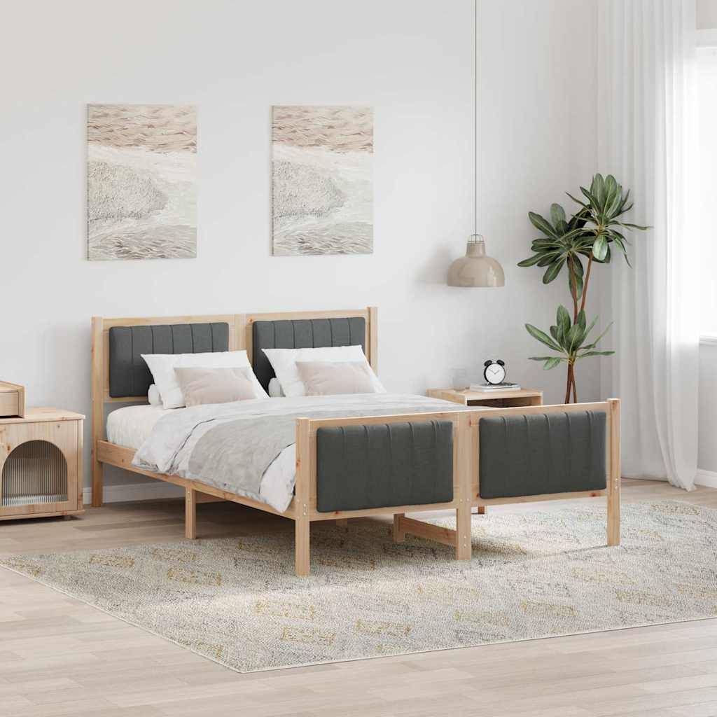 vidaXL Bettgestell Braun und Dunkelgrau 135 x 190 cm Massivholz Kiefer
