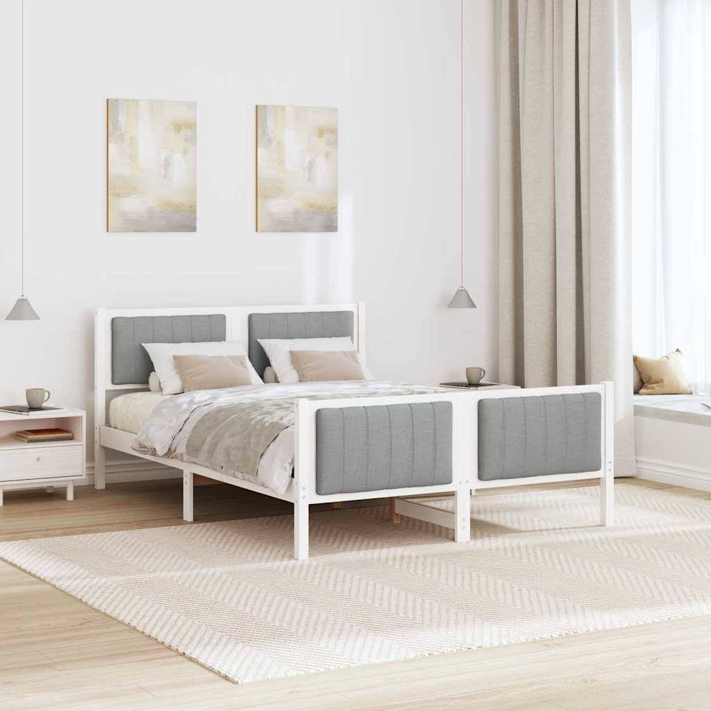 vidaXL Bettgestell Weiß und Hellgrau 135 x 190 cm Massivholz Kiefer