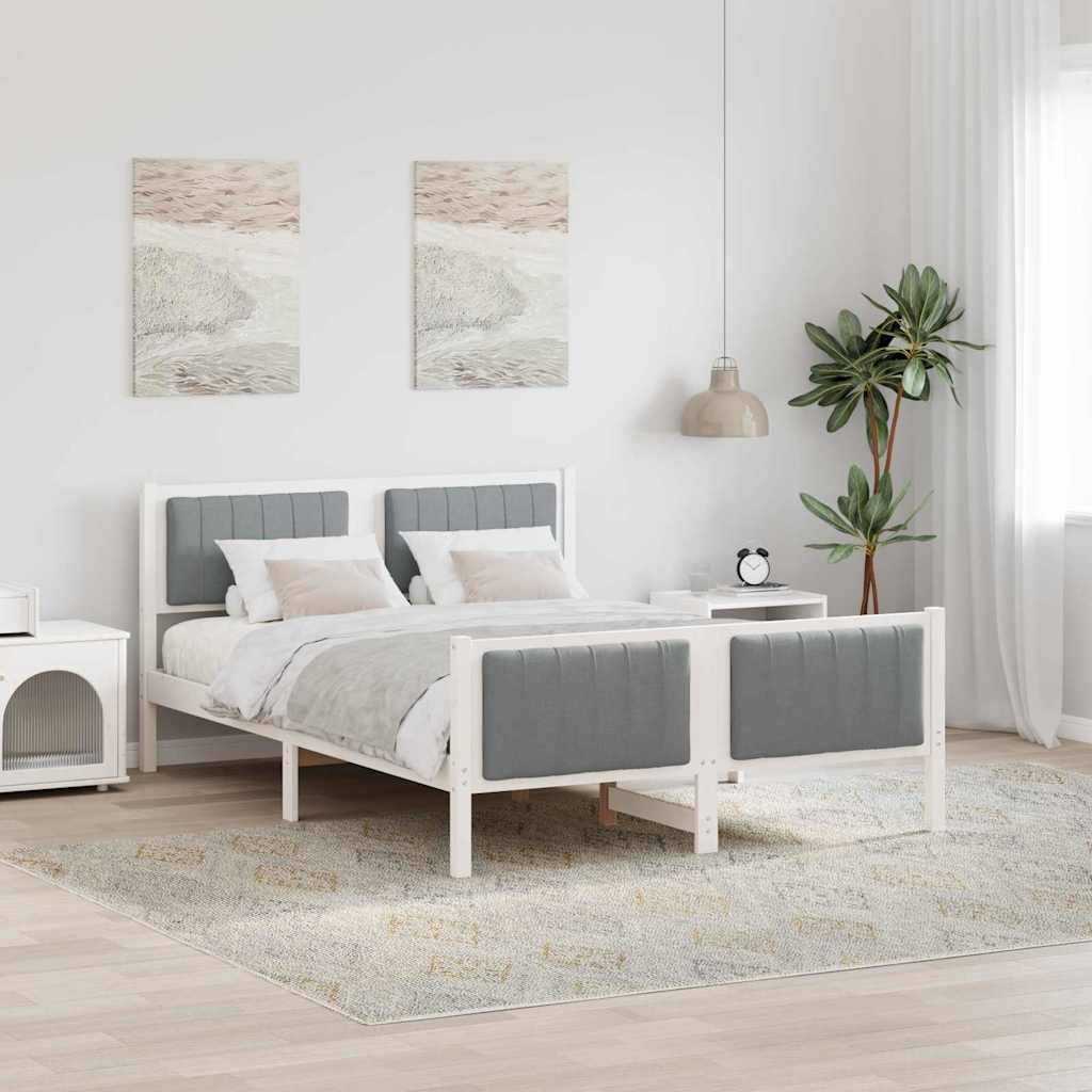 vidaXL Bettgestell Weiß und Hellgrau 135 x 190 cm Massivholz Kiefer