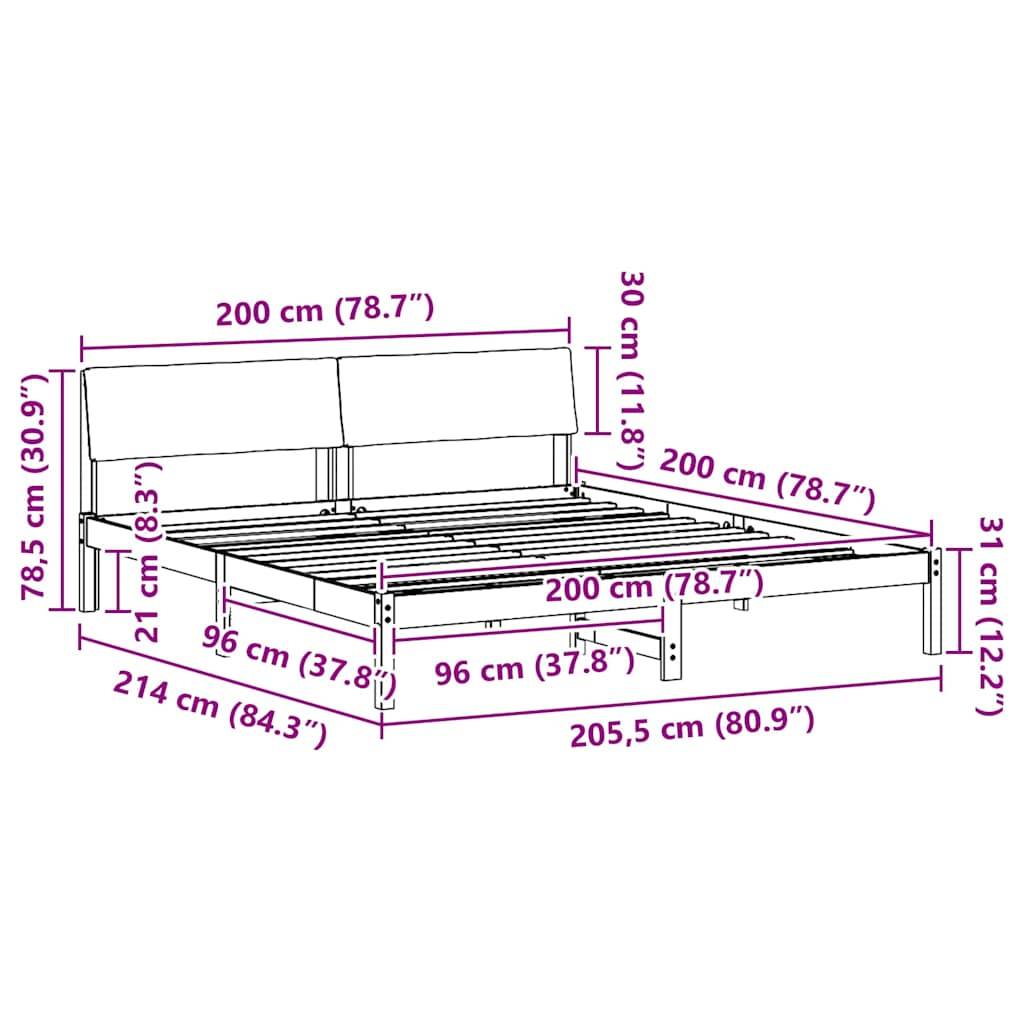 vidaXL Bettgestell Braun und Schwarz 200 x 200 cm Massivholz Kiefer