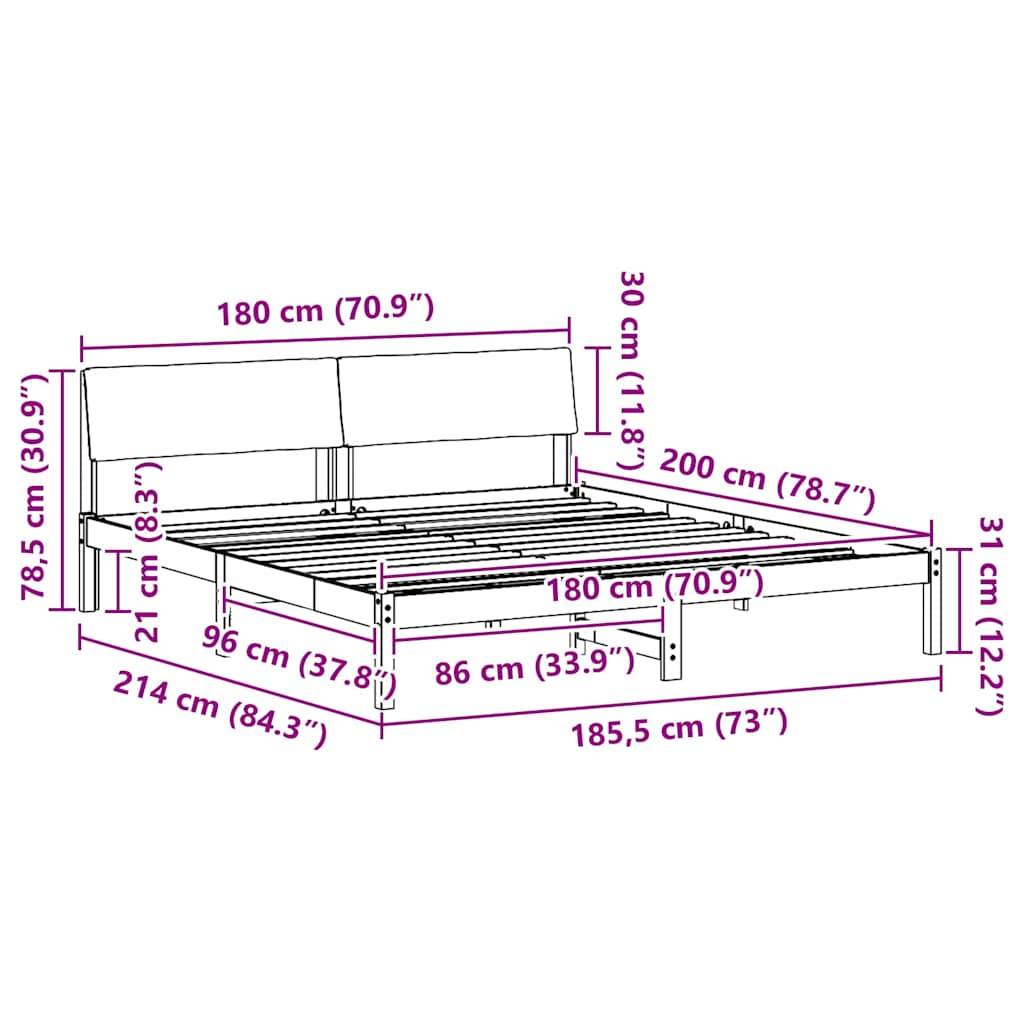 vidaXL Bettgestell Braun und Dunkelgrau 180 x 200 cm Massivholz Kiefer