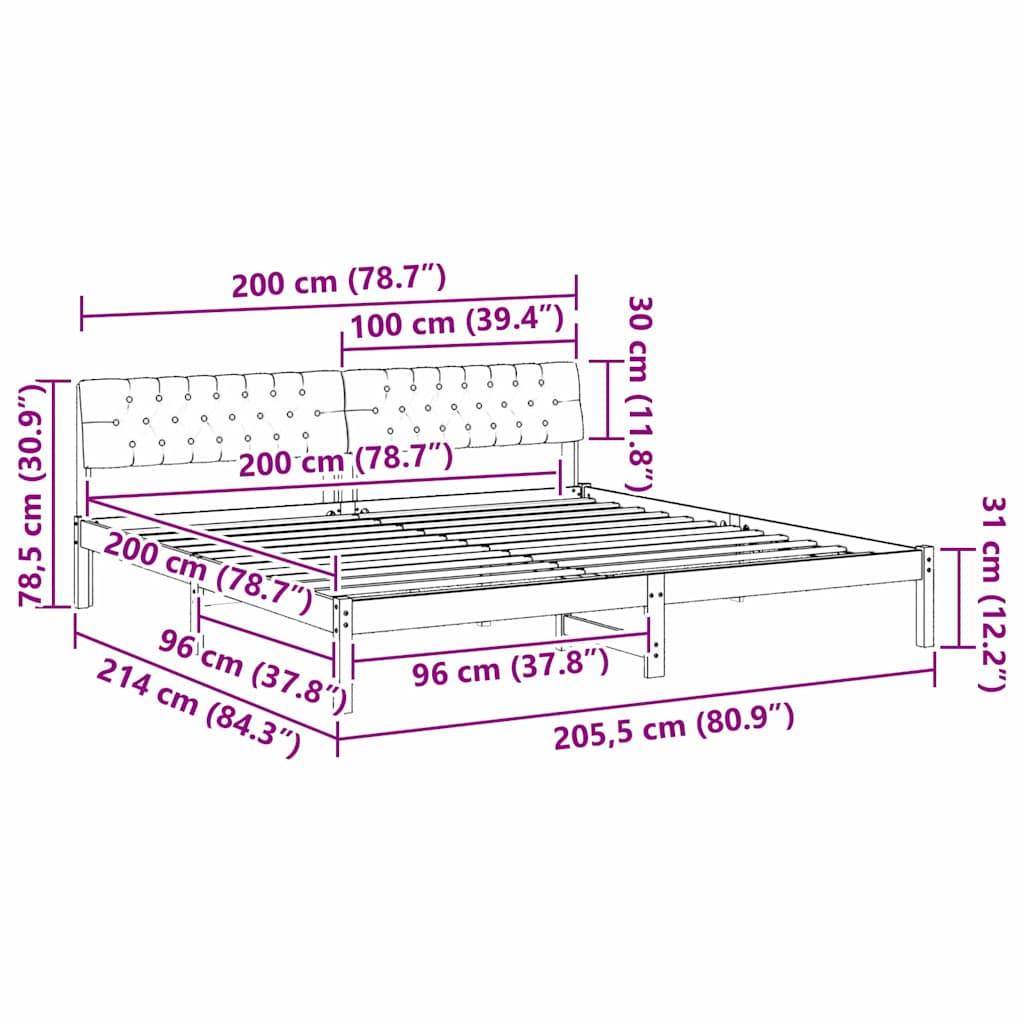 vidaXL Bettgestell Braun und Taupe 200 x 200 cm Massivholz Kiefer