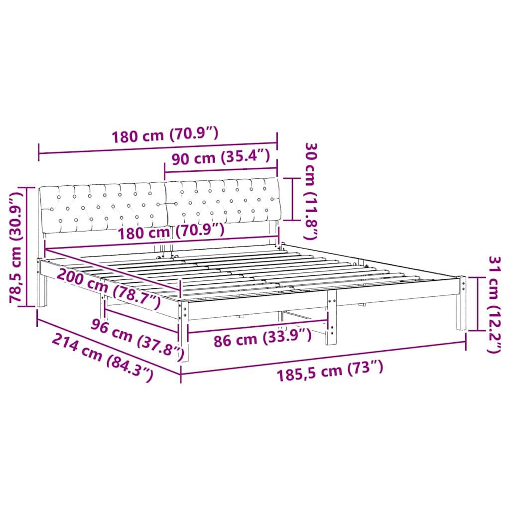 vidaXL Bettgestell Braun und Taupe 180 x 200 cm Massivholz Kiefer