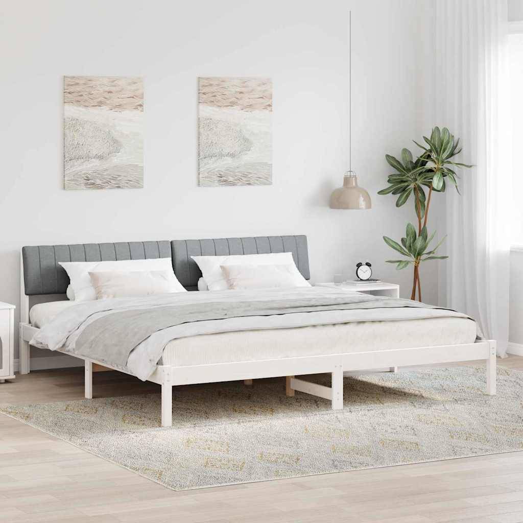 vidaXL Bettgestell Weiß und Hellgrau 200 x 200 cm Massivholz Kiefer