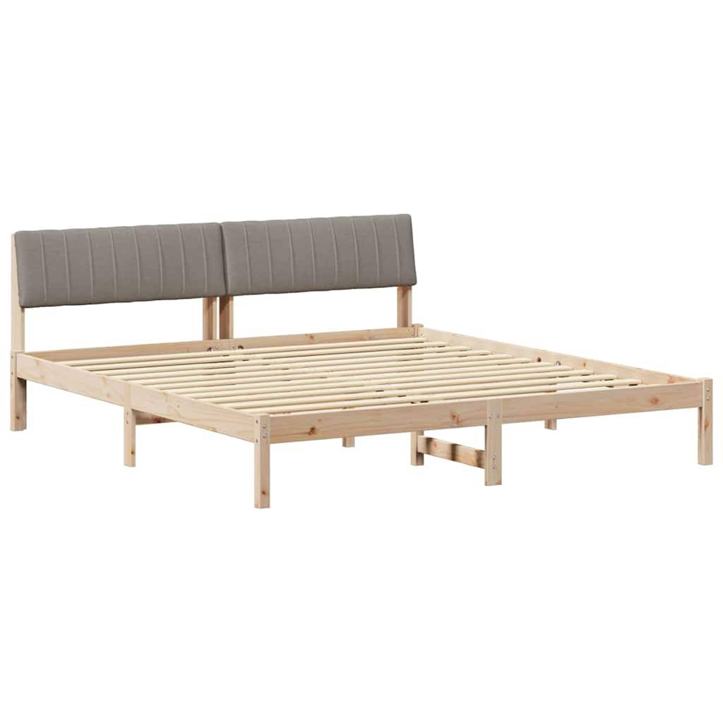 Ein Holzbettgestell mit Lattenrost und einem gepolsterten, dunkelgrauen Polsterkopfteil. Das Design ist minimalistisch und zeitgenössisch.