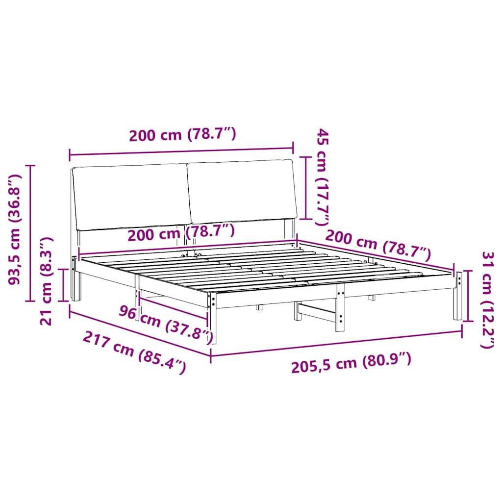 vidaXL Bettgestell Braun und hellgrau 200 x 200 cm Massivholz Kiefer