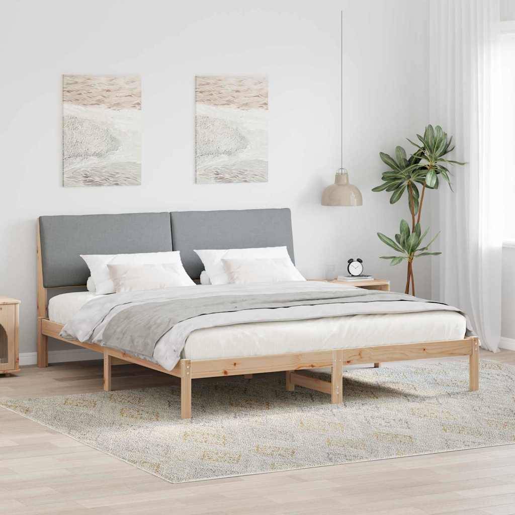 vidaXL Bettgestell Braun und hellgrau 200 x 200 cm Massivholz Kiefer