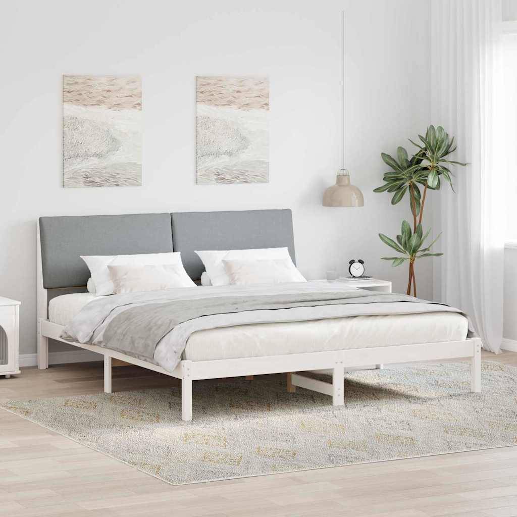 vidaXL Bettgestell Weiß und Hellgrau 180 x 200 cm Massivholz Kiefer
