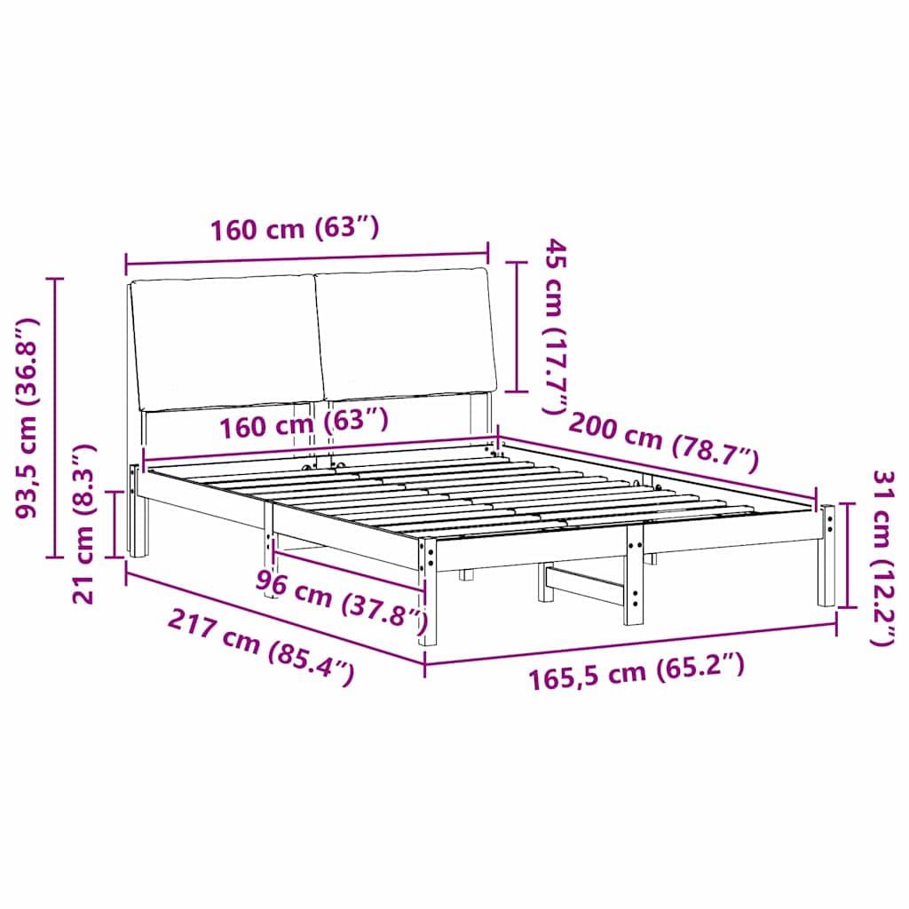 vidaXL Bettgestell Braun und hellgrau 160 x 200 cm Massivholz Kiefer