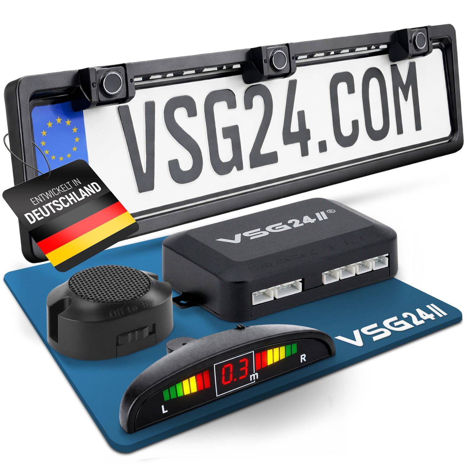 VSG24 Akustische Nummernschild-Einparkhilfe ECHO PLUS Schwarz PDC-22200