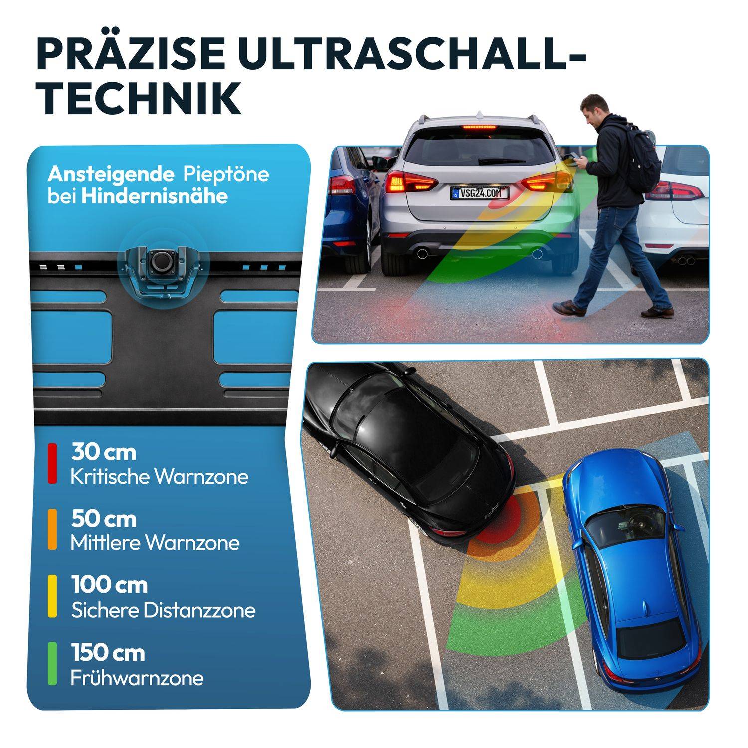VSG24 Akustische Nummernschild-Einparkhilfe ECHO PLUS Schwarz PDC-22200